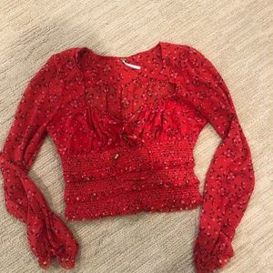 Free People Red Floral Top